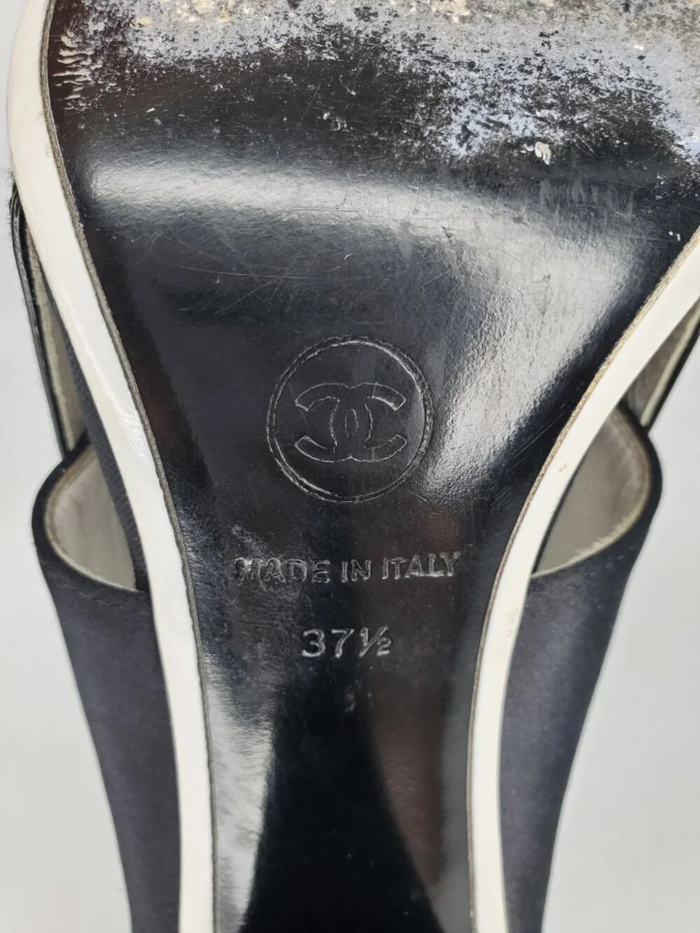Chanel Black Satin & PVC Crystal Starburst Slingback Heels - Picture 6 of 6